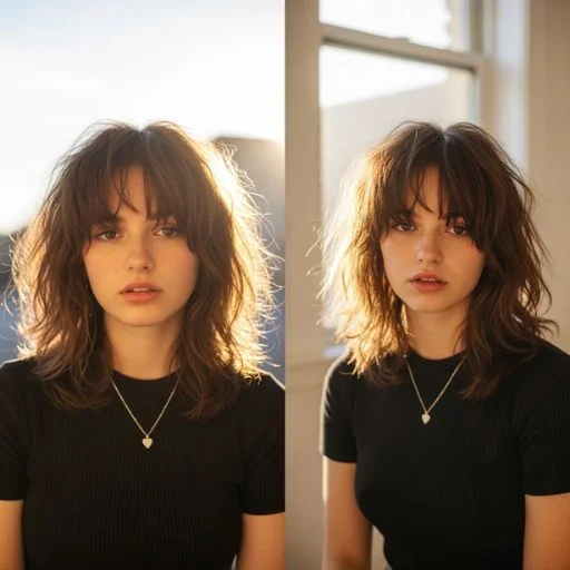 Shaggy cut styled with natural air dried texture for everyday ease
