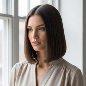 Middle parted curtain bangs hairstyle for a soft and youthful 2025 look
