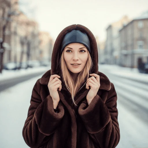 Woman wearing satin lined beanie to prevent damage and dryness from winter hats.