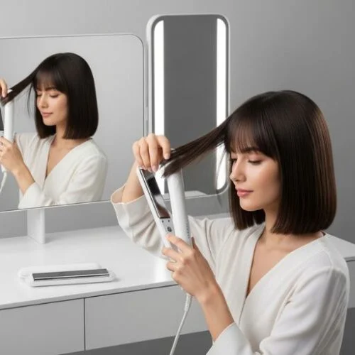 GHD Platinum+ smart hair straightener used for salon quality results at home, 2025 styling tool