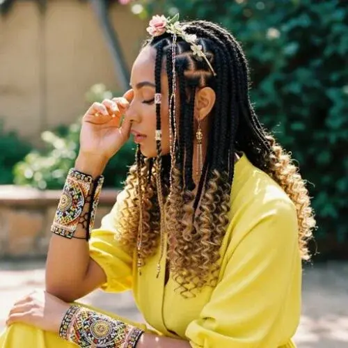 Half-up braided bun hairstyle with soft waves and top knot a 2025 trend
