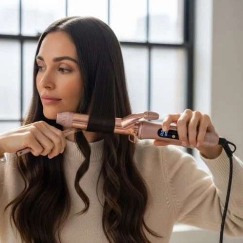 Kristin Ess soft wave curling iron with rose gold finish.