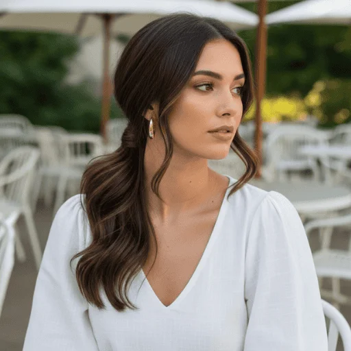 Woman with a casual loose ponytail and soft waves perfect for summer 2026.