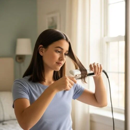 Remington ceramic flat iron used by teen girl.
