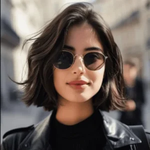 Sleek blunt bob haircut for straight hair, trending in the USA for 2025. A chin length, sharp edged hairstyle perfect for a polished and modern look.
