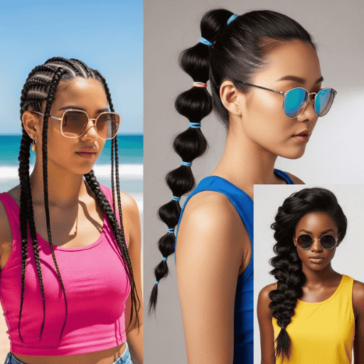 Three women showing different trendy braid hairstyles for summer 2025.