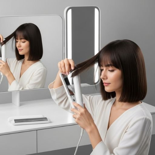 GHD Platinum+ smart hair straightener used for salon-quality results at home, 2025 styling tool