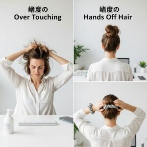 Hair being damaged by over-touching compared to styled pulled-back look