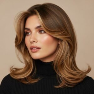 Woman with soft face-framing layered hairstyle that lifts and enhances youthful features