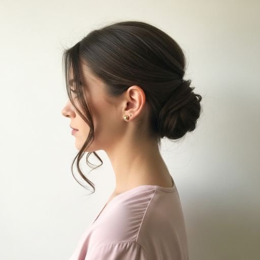 Low bun with face-framing tendrils, clean-girl hairstyle 2025