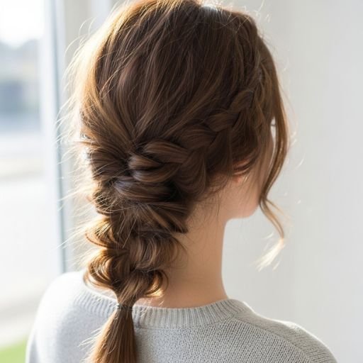 Woman with a soft, youthful side braid — low-effort hairstyle 2025