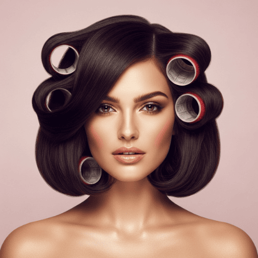Brunette woman with a voluminous, shiny lob styled with round-barrel curls and a side part.