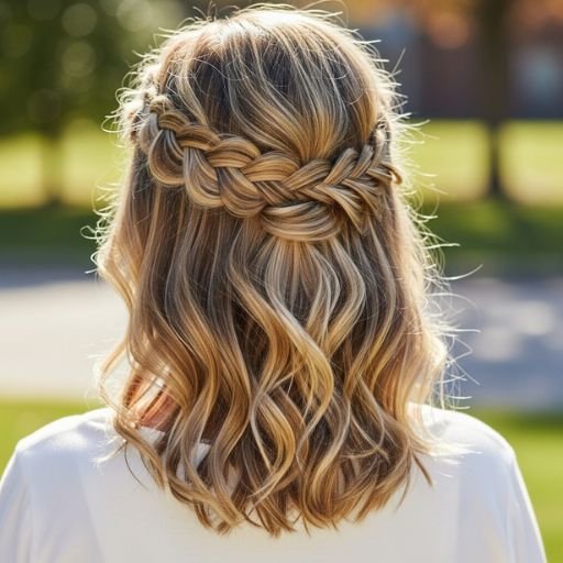 Elegant waterfall braid on light wavy hair — soft, romantic braid style for 2025