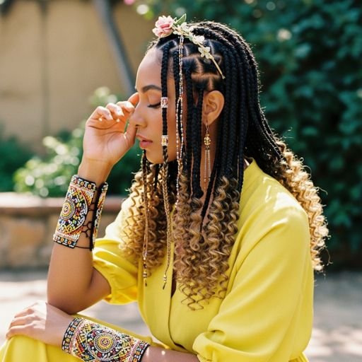 Half-up braided bun hairstyle with soft waves and top knot — a 2025 trend