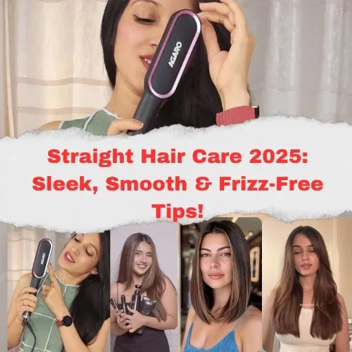 Straight hair care tips collage with 4 images and “10 Best Tips” text overlay, highlighting how to care for straight hair and maintain sleek styles in 2025.