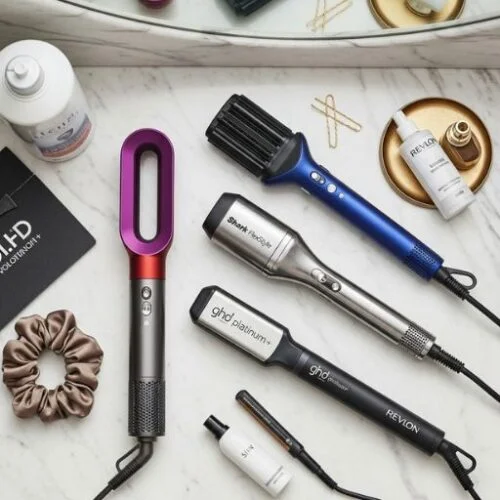 Best hair styling tools for 2025 including Dyson Airwrap, GHD flat iron, and Shark FlexStyle
