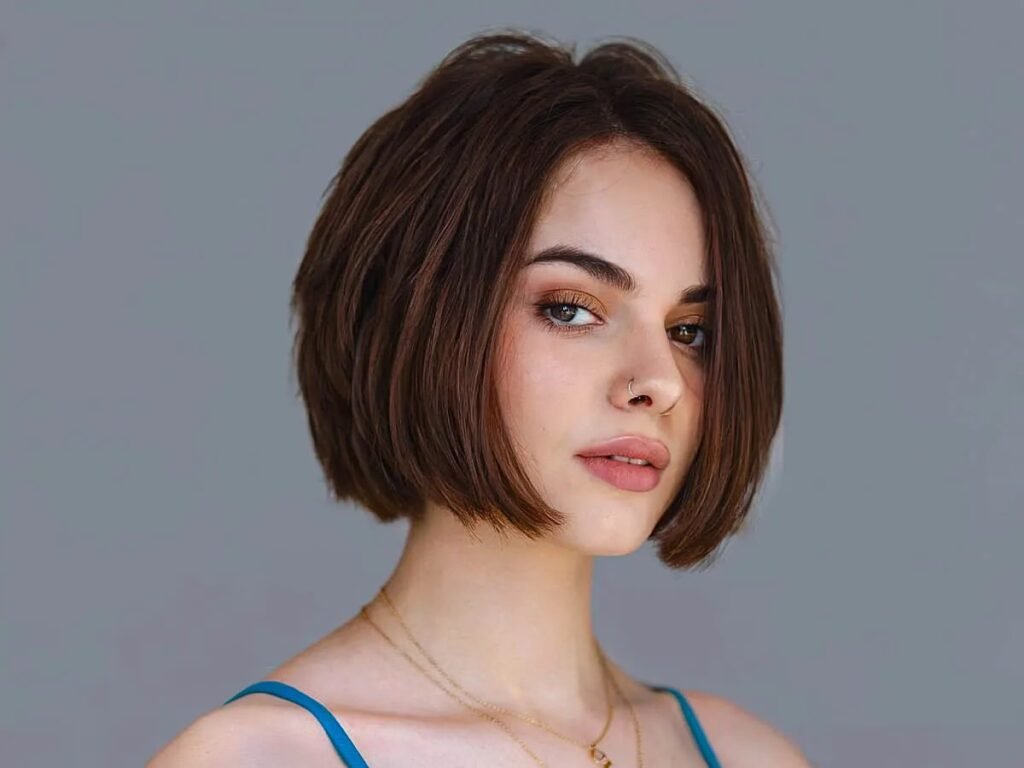 Chin-length precision haircut for straight hair, a sleek and bold 2025 trend gaining popularity in the USA.