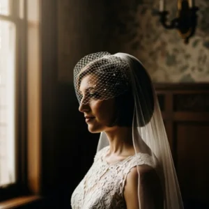 short hair in bridal veil