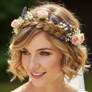 Short hair with braided crown on it