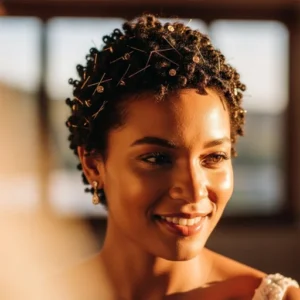 Short coil with gold accessories